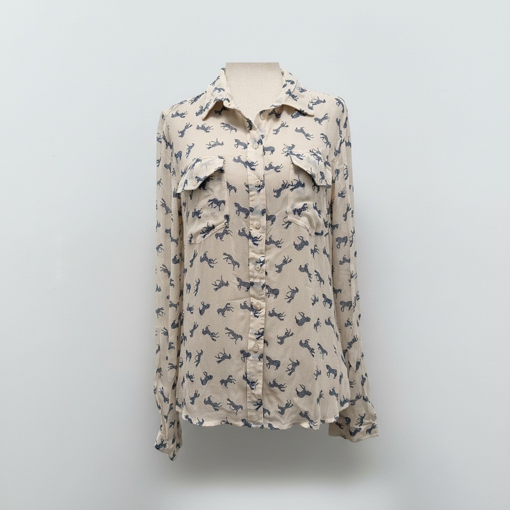 Paul and Joe Sister Long Sleeve Buttoned Viscose Zebra Shirt Size 3 Large